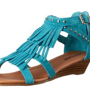 Minnetonka Women's Size 8 Monaco Wedge Sandal in Turquoise Suede